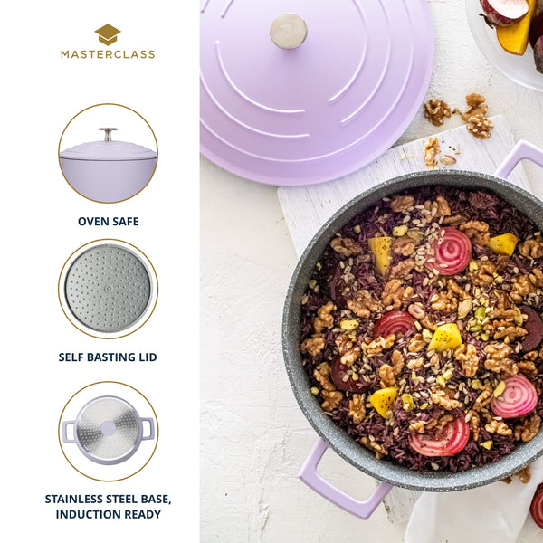 MasterClass Casserole Dish With Lid, Medium 4L/24 cm, Lightweight Cast Aluminium, Induction Hob And Oven Safe, Black