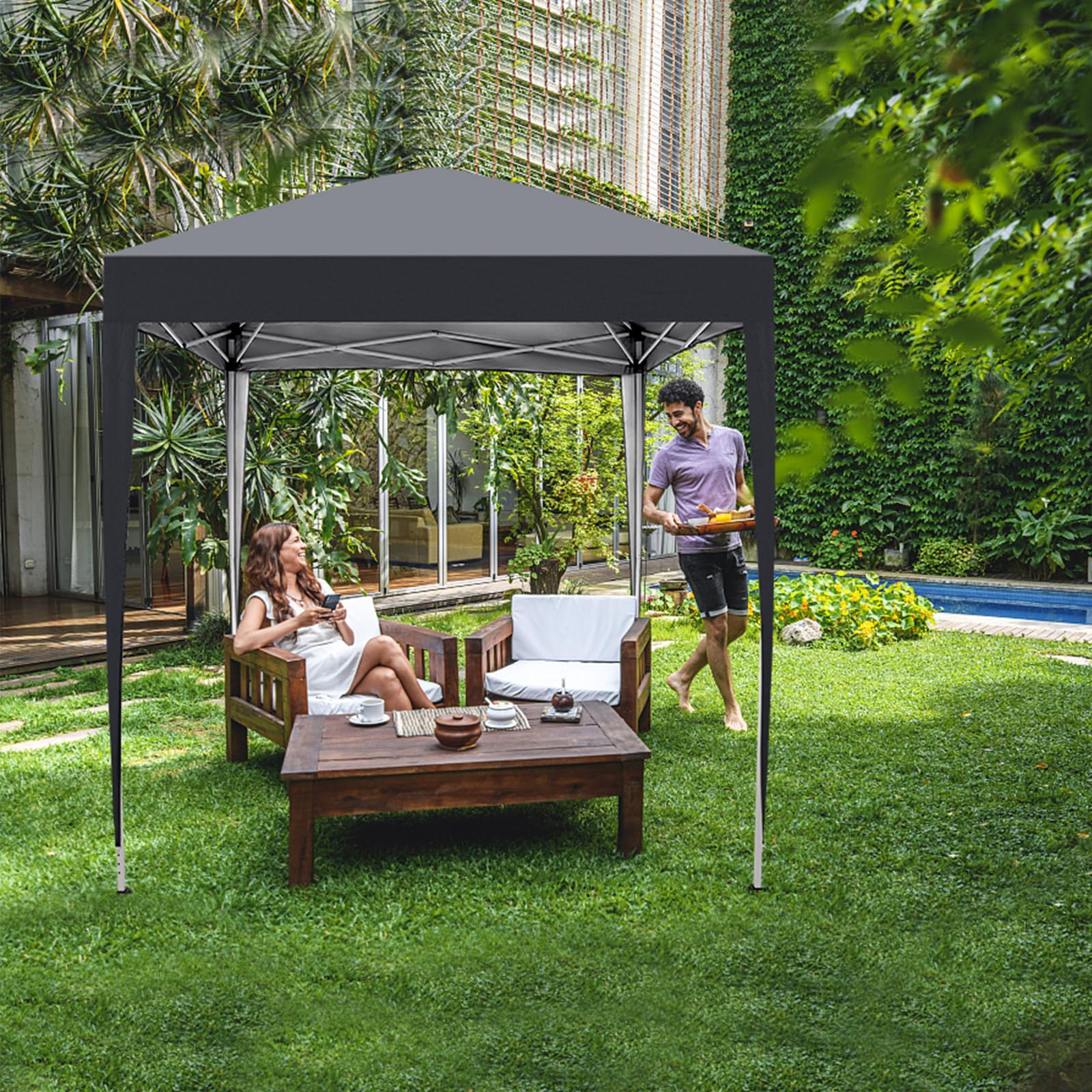 Bonnlo Pop Up Gazebo with Sides 3m x 3m, Easy Setup Instant Outdoor Canopy, Folding Garden Gazebo, Party Tent Grey