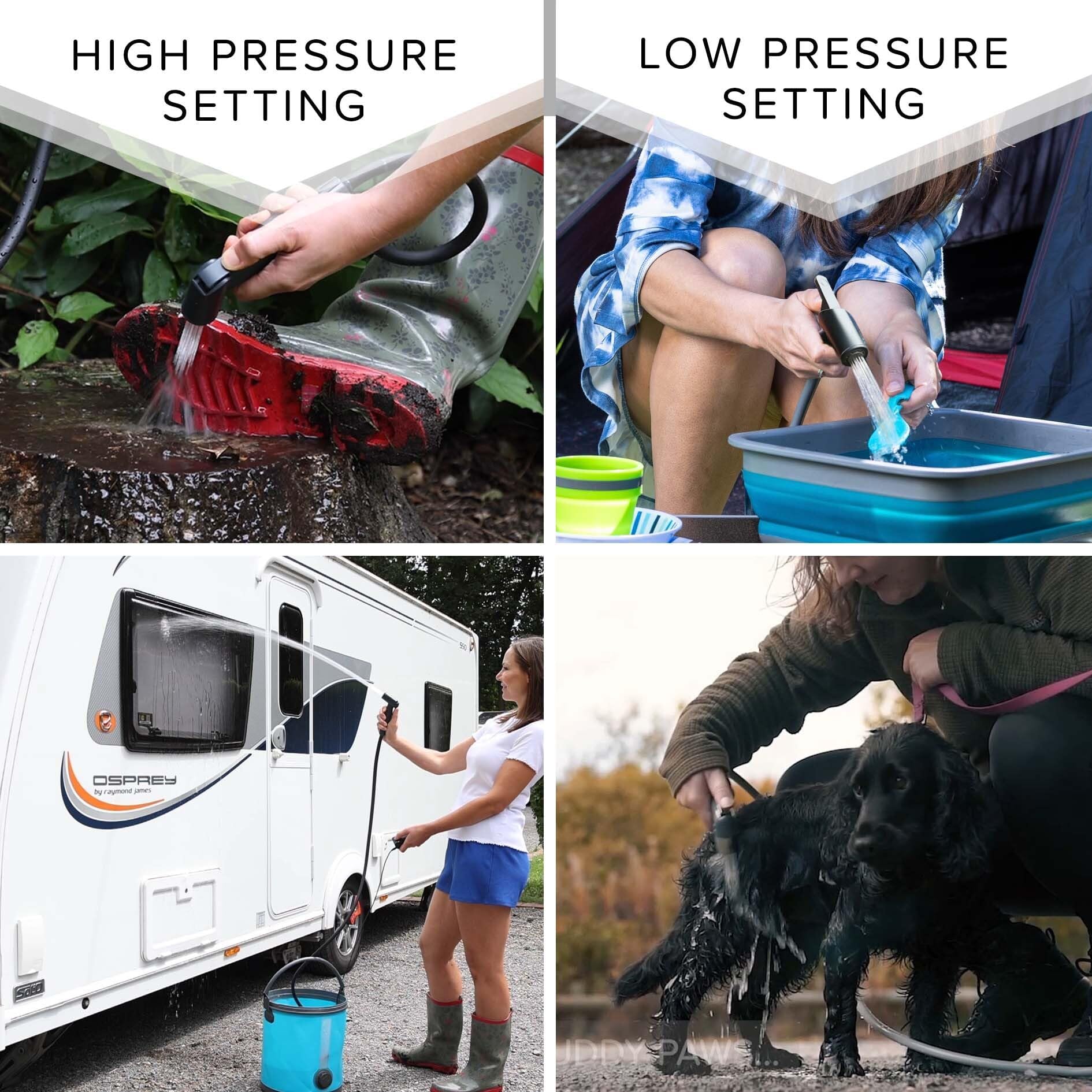 Colapz USB Rechargeable Camping Shower - Portable Shower for Dogs - High Pressure Jet Wash for Bikes - 1 Shower Head - 1 Jet Head - Carry Case Included - Campervan Essentials