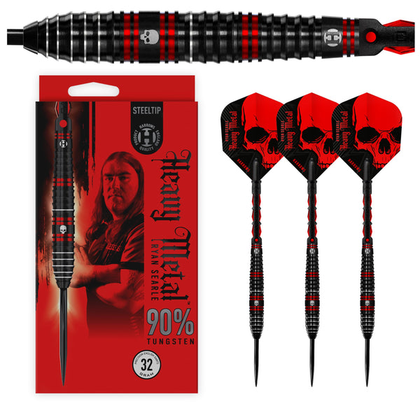 Harrows Ryan Searle ?Heavy Metal? Serie 2-Spieler-Darts-Set I Professionelle Darts 90% Wolframstahlspitze 22 g bis 26 g, 30 g und 32 g Pro Darts I ST