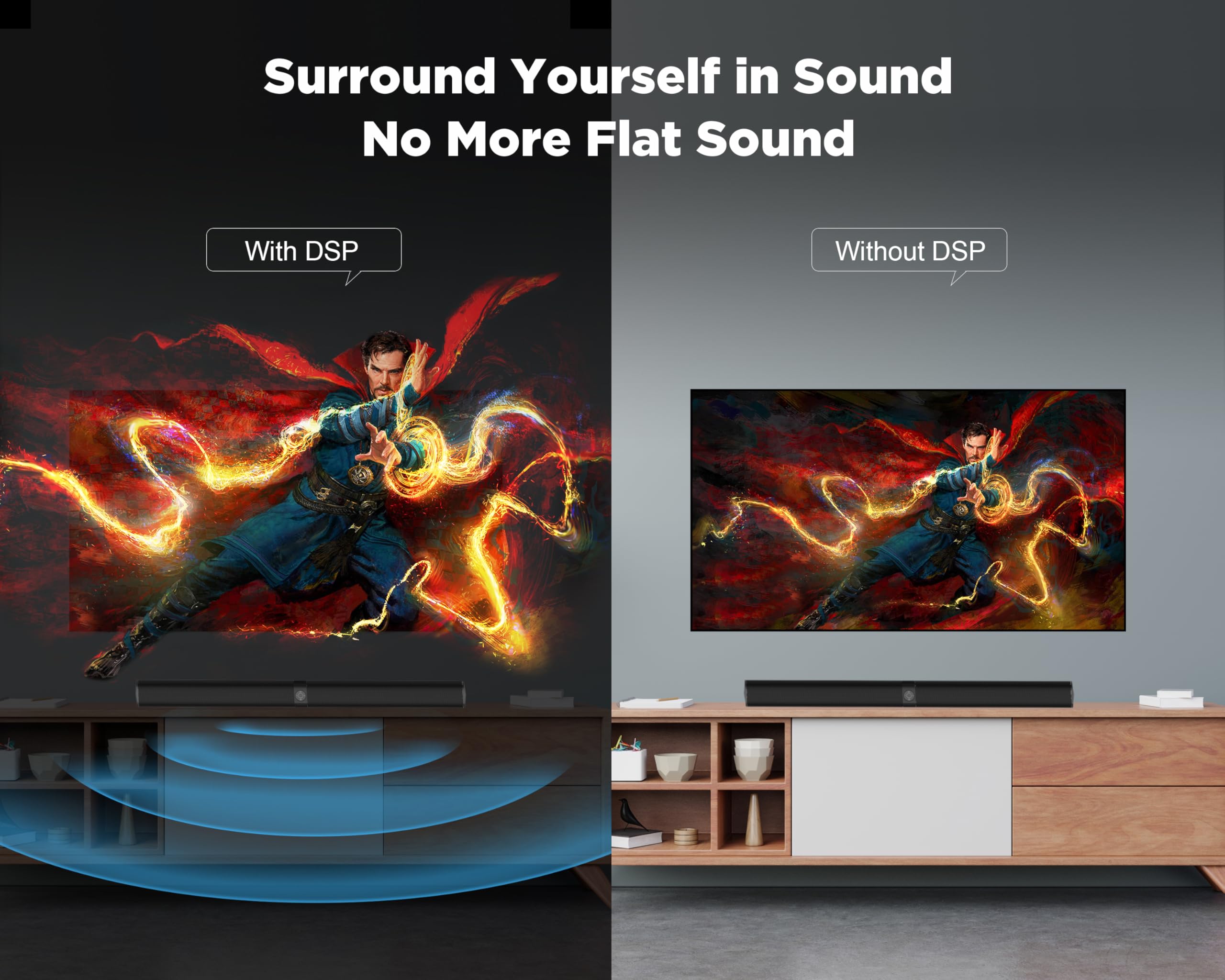 GarageRock Sound Bar for TV, Soundbar 2-in-1 Detachable Sound Bars with Auto Volume Boost for Clear Sound, TV Speakers with 3 EQ Modes, Bluetooth 5.3/ARC/Opt/AUX Connection for PC/Gaming/Projectors