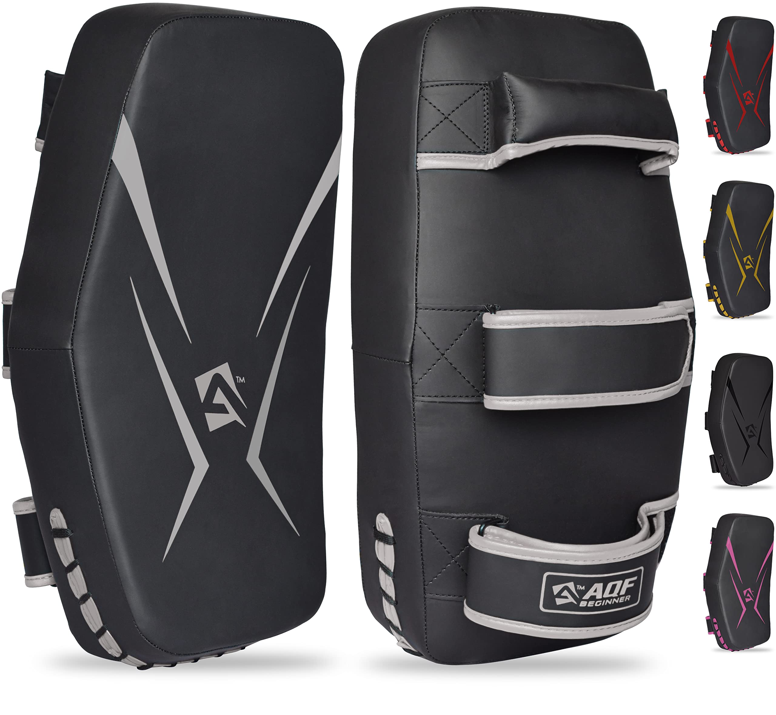 AQF Thai Pads for Kickboxing Muay Thai Pad with Solid Handle Grip, Maya Hide Leather Curved Strike Shield for Boxing MMA Martial Arts Taekwondo,