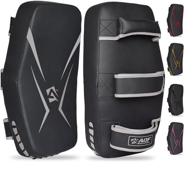 AQF Thai Pads for Kickboxing Muay Thai Pad with Solid Handle Grip, Maya Hide Leather Curved Strike Shield for Boxing MMA Martial Arts Taekwondo,