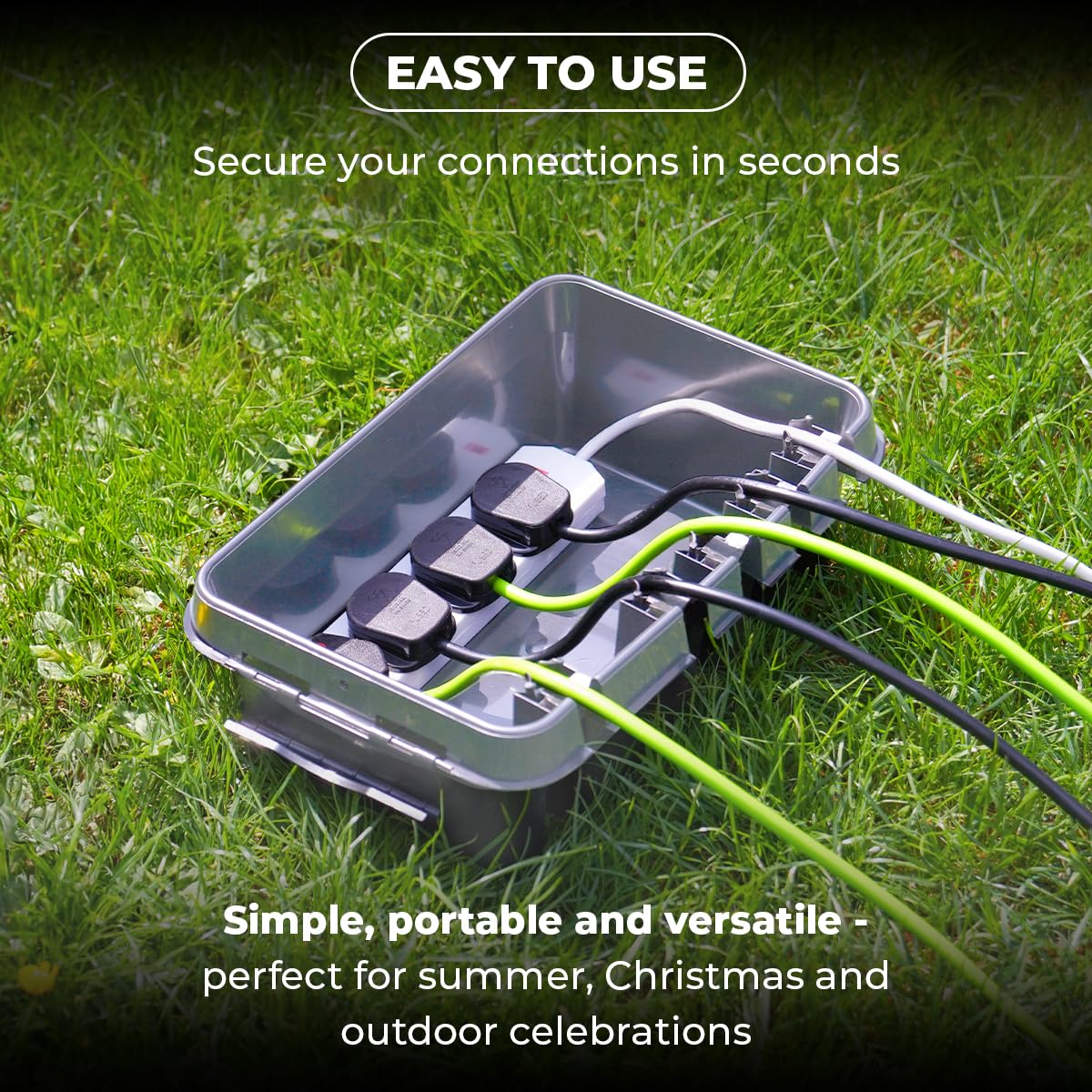 DRiBOX – Large IP55 Weatherproof Outdoor Electrical Connection Box 40 x 31 x 14.5cm – Power Cord Enclosure for Christmas Lights, Timers, Extension Cables, Leads, Reels, Transformers (Large, Black)