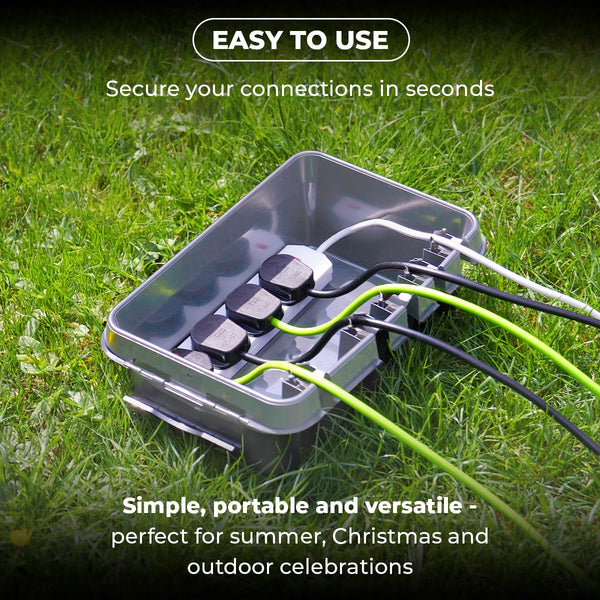 DRiBOX – Large IP55 Weatherproof Outdoor Electrical Connection Box 40 x 31 x 14.5cm – Power Cord Enclosure for Christmas Lights, Timers, Extension Cables, Leads, Reels, Transformers (Large, Black)