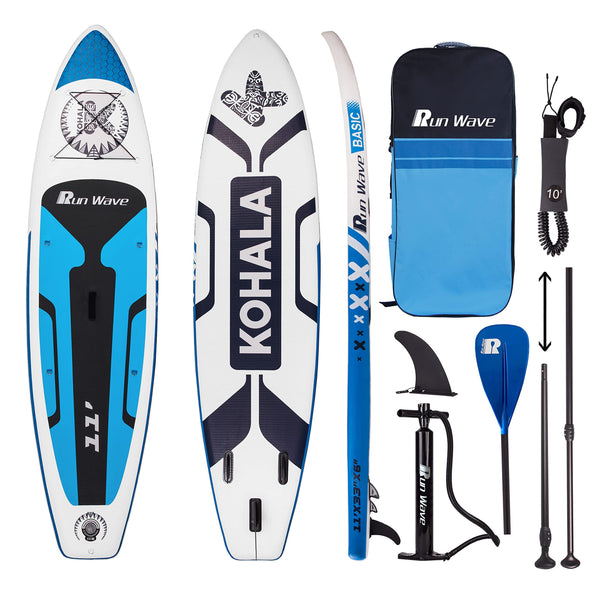Runwave Inflatable Stand Up Paddle Board 11'×33''×6''(6'' Thick) Non-Slip Deck with Premium SUP Accessories | Wide Stance, Bottom Fins for Surfing Control | Youth Adults Beginner