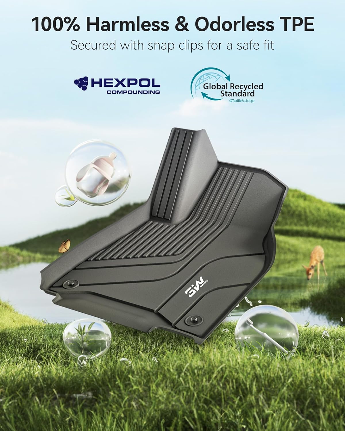 3W Floor Mats & Boot Liner Fit for Tesla Model Y 2021-2024 2025, All Weather TPE Pet Friendly Floor Liner Boot Mats, Heavy Duty Waterproof Easy Clean Tesla Accessories (6 PCS Not for Model Y Juniper)