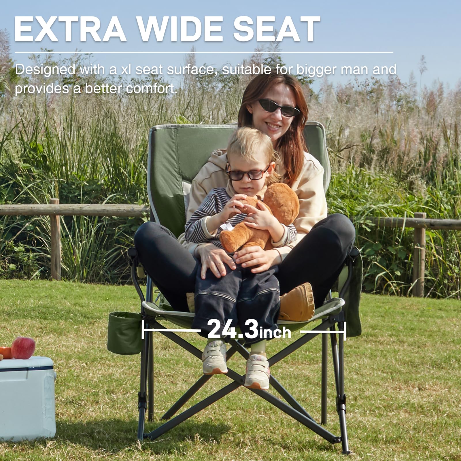 EVER ADVANCED Camping Chair for Adults Oversized 230KG, Folding Chair for Heavy People with Side Pocket, Heavy Duty Extra Wide with Hard Armrest Foldable Garden Fishing Outdoor Fold up