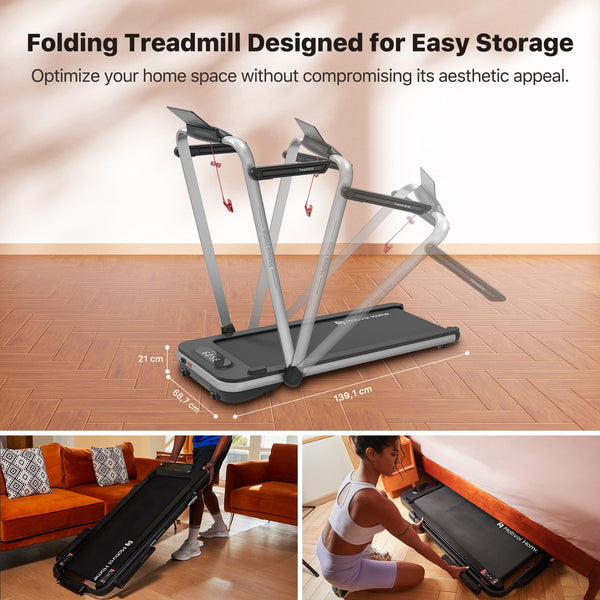 Mobvoi Home Treadmill SE 3 in 1 Foldable Treadmill for Home Walking Pad 2.5 HP Compact Portable folding Under Desk Running Machine with Remote Control LED Display for Home Office 12 km/h