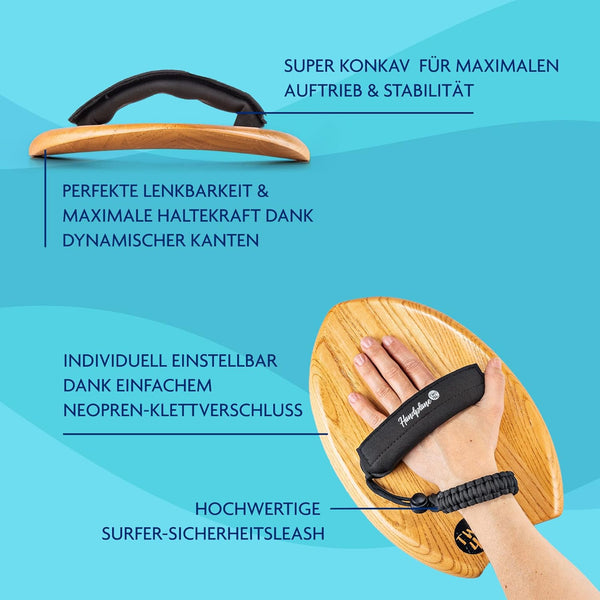 two46 Handboard - Hand Surfboard Made of Sturdy Hardwood | Surfboard to Go | Bodyboard - Surf Trend from Australia