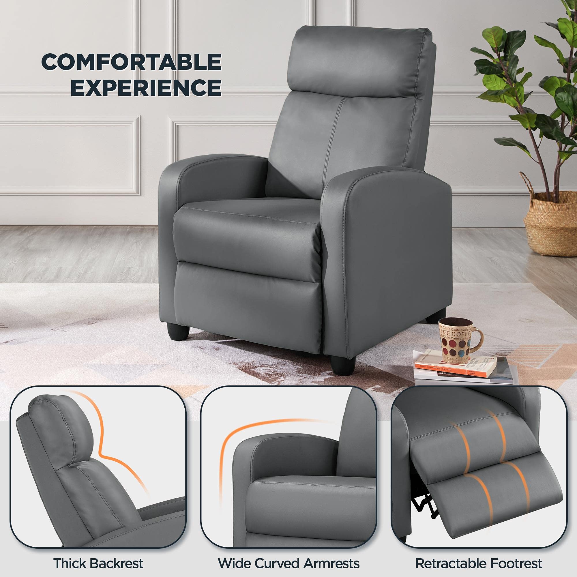 Yaheetech Recliner Armchair Single Padded Seat Boucle Fabric Sofa Lounge Home Living Room Theater Adjustable Leg Rest and Reclining Functions Ivory