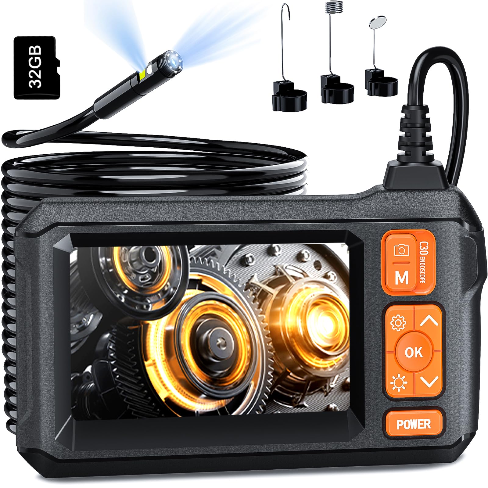 Daxiongmao Borescope, Endoscope Camera with Light, 1080P HD Inspection Camera, Borescope Camera with Light, IP67 Waterproof Camera, 16.5ft Flexible Endoscope Camera, Gadgets for Men (4.3”)