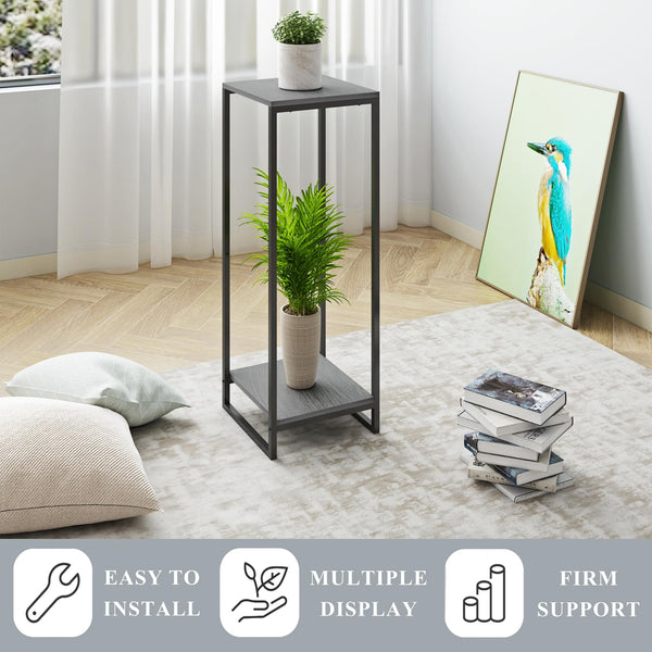 JEPRECO 34" Tall Plant Stand Indoor, 2-Tier Modern Plant Shelf, Corner Flower Pot Holder Organizer for Living Room Balcony Patio Garden (Oak Grey)