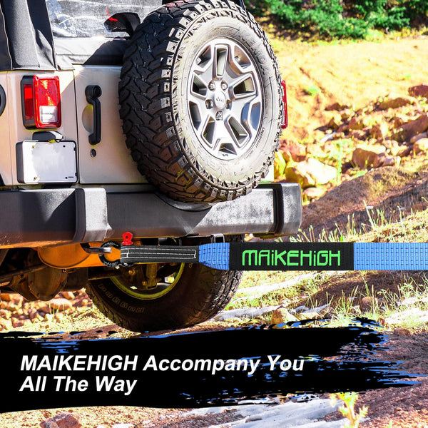 MAIKEHIGH Towing Rope 15 Ton (33,700 Lbs), 6M x 7.6cm Off-Road Recovery Tow Strap with 2 Gloves for Car, Truck, SUV, Snow (Green)