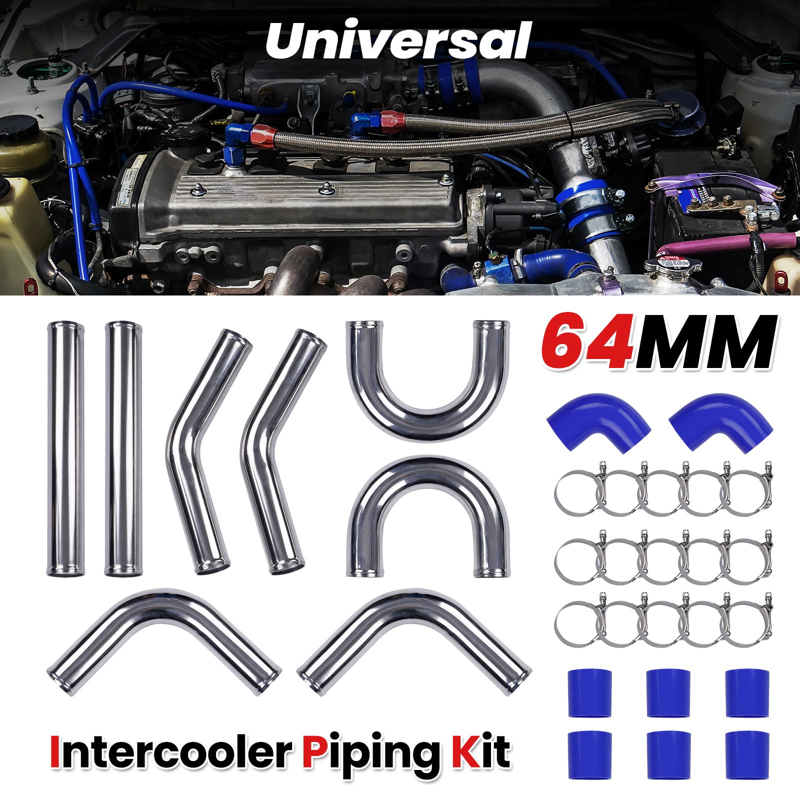 maXpeedingrods 2.5" Turbo Intercooler Pipe Piping Diy Kit 63.5mm Silicone Universal 2.5 inch for All Turbo DIY Project