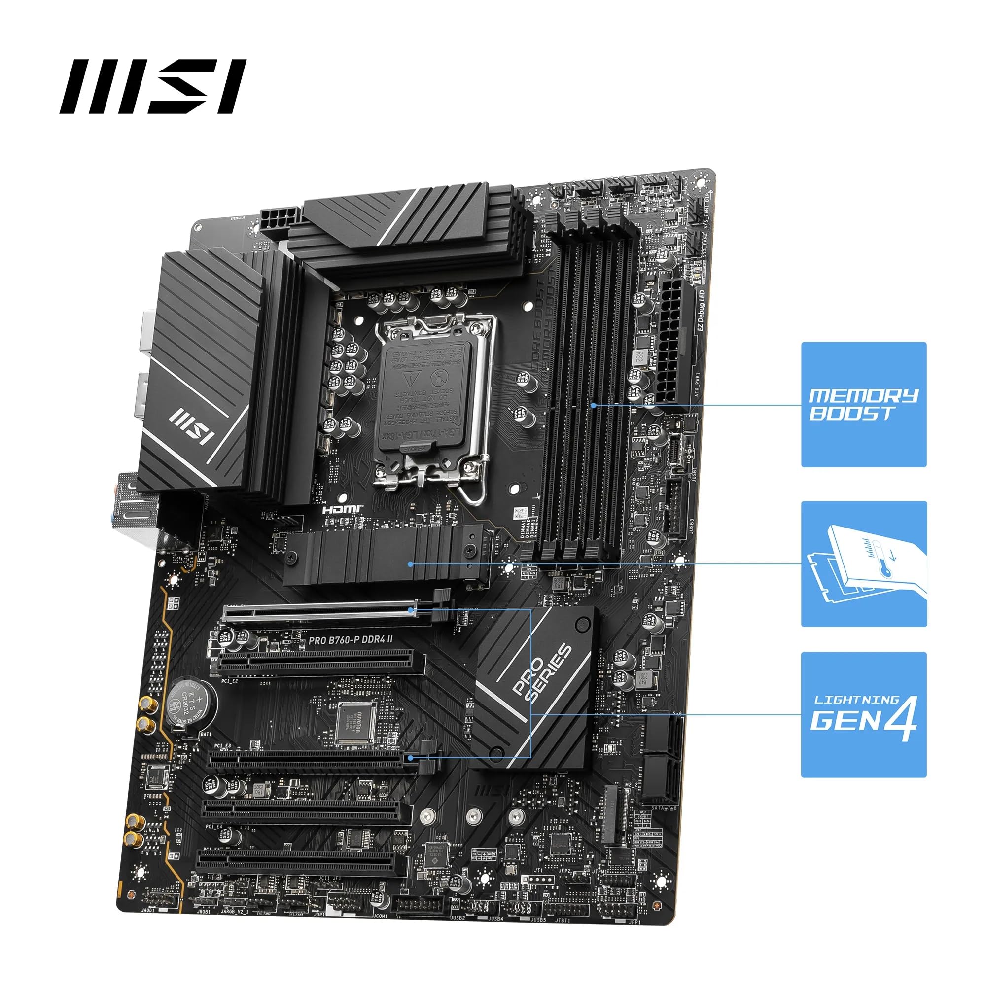 MSI B760 GAMING PLUS WIFI DDR4 Motherboard, ATX - Supports Intel 14th, 13th & 12th Gen Core Processors, LGA 1700 - DDR4 Memory Boost 5333+MHz/OC, 1x PCIe 4.0 x16, 2 x M.2 Gen4, 2.5G LAN, Wi-Fi 6E