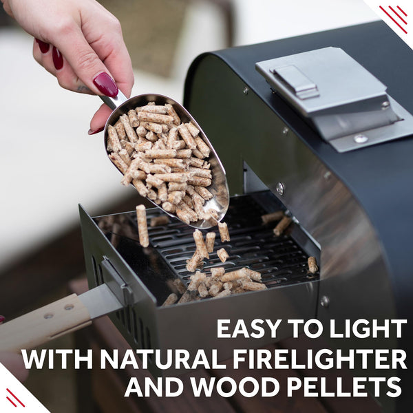 George Foreman Outdoor 12 Inch Wood Pellet Portable Wood Fired Pizza Oven Stainless Steel with Paddle and Carry Bag, BBQ Oven & Smoker, Foldable Legs GFWPPO1SSPC