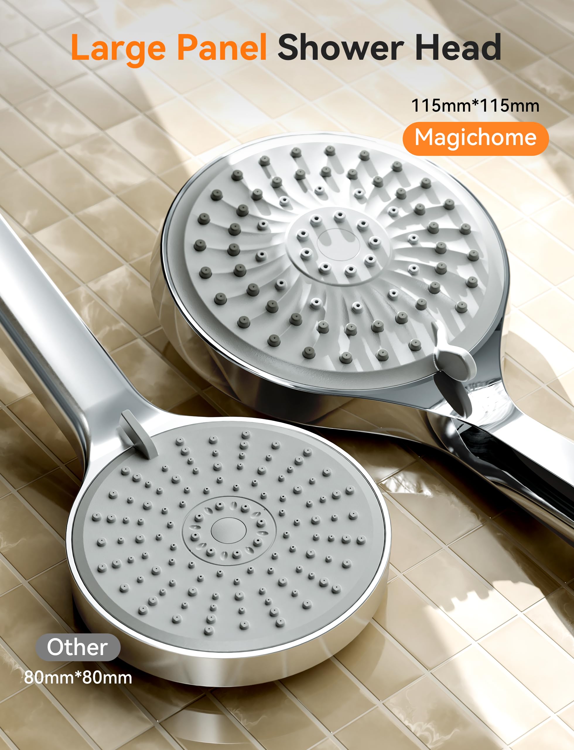 Magichome High Pressure Shower Head and Hose, 5 Spray Modes Shower Head with 1.5m Hose, Large Powerful Flow Handheld Showerhead for Low Water Pressure