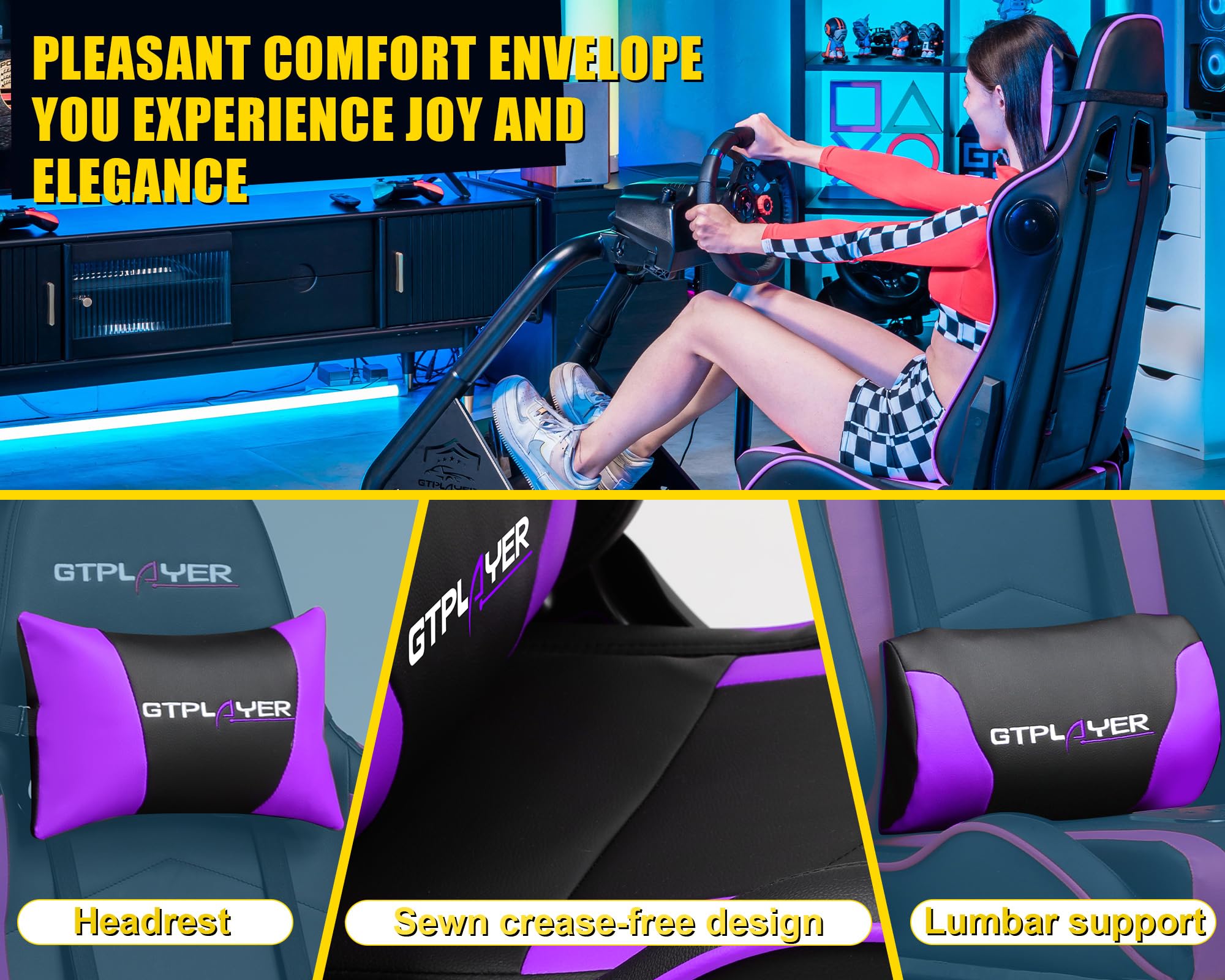 GTPLAYER Racing Simulator Cockpit with Seat, Sim Racing Cockpit Multi-function Adjustable Gaming Wheel Stand for G25 G27 G29 G920 G923 T300 PS5 PS4 Xbox, Without Wheel, Shifter & Pedals