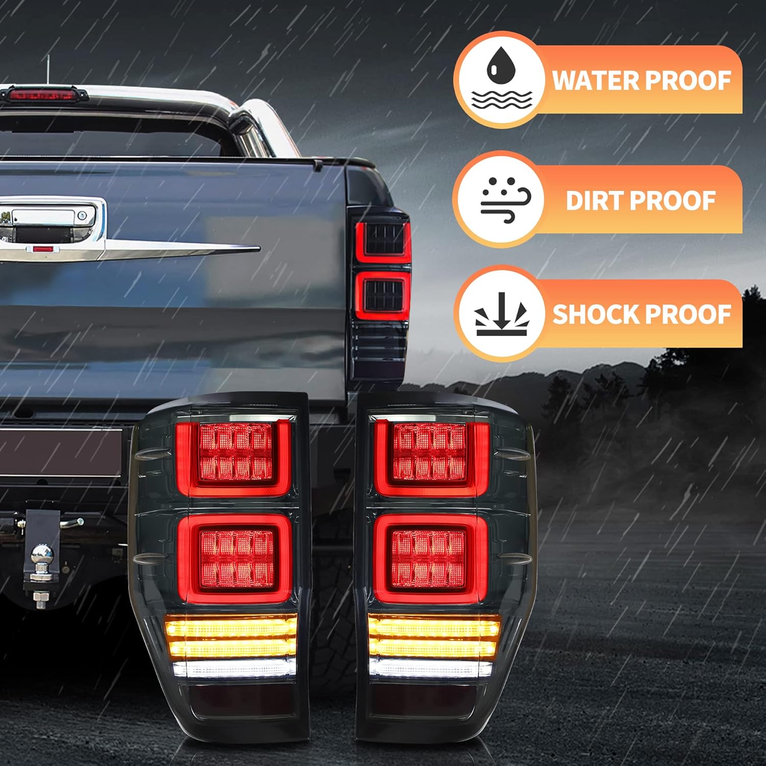 VLAND LED Tail Lights for Ranger T6 T7 T8 XL XLT Wildtrak 2012-2018 Rear Lights Lamp Assembly with Sequential Indicator (12-18 Somked)