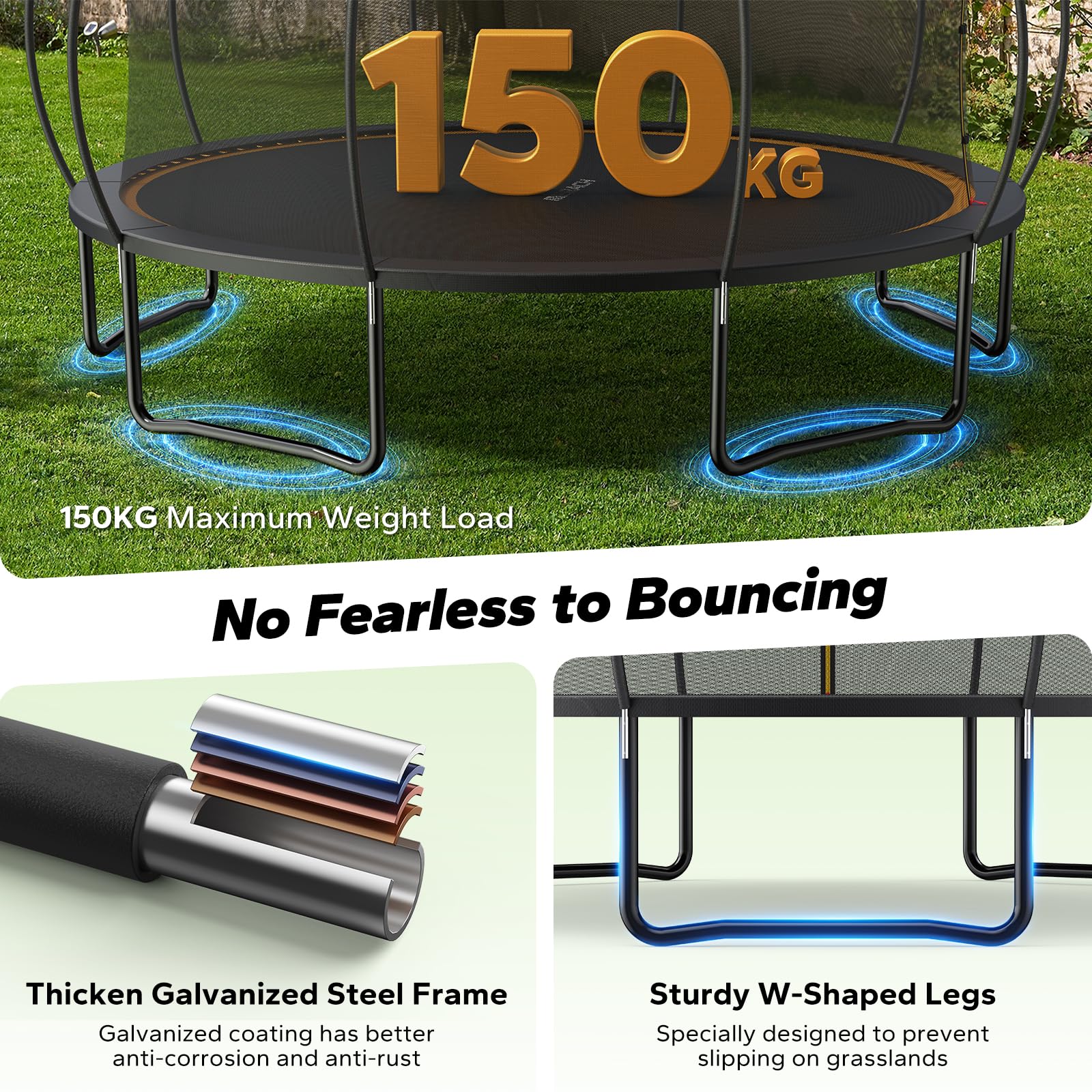 MERACH Trampoline 10ft/12ft/14ft/16ft, Outdoor Large Trampolines with Safety Net & Basket Ball, Max Load 330lb Rebounder Trampoline for Adults Family