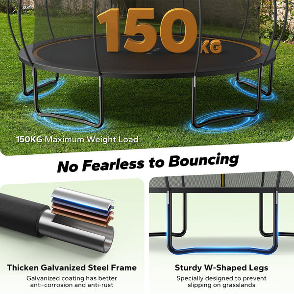 MERACH Trampoline 10ft/12ft/14ft/16ft, Outdoor Large Trampolines with Safety Net & Basket Ball, Max Load 330lb Rebounder Trampoline for Adults Family