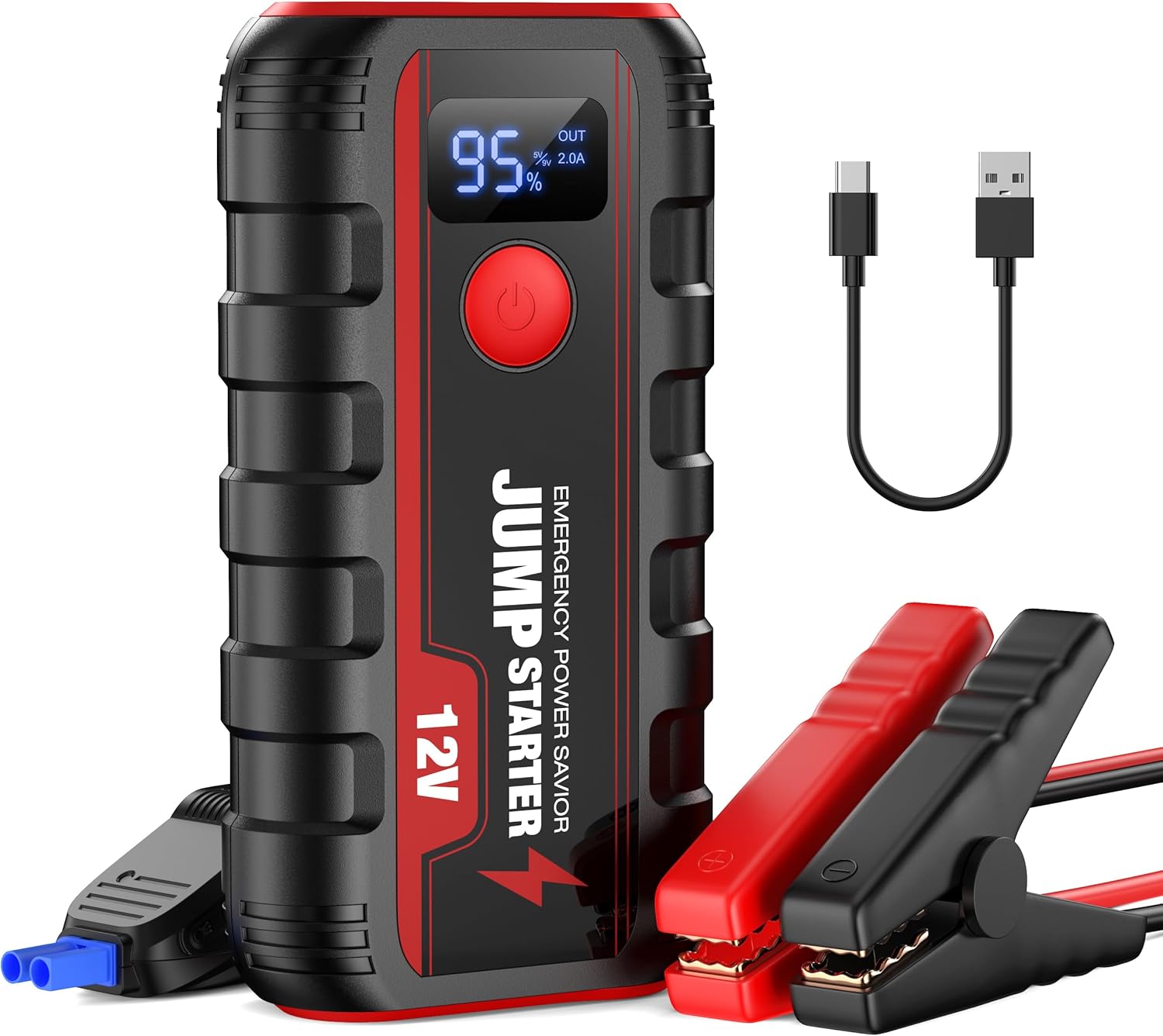 Ginarelo Jump Starter Power Pack Booster - Portable 12V Car Battery Jumpstart Bank Motorcycle Jumper Start with Leads LCD Screen LED 13200Mah Engine Up To 6.0L Gas or 5.5L Diesel