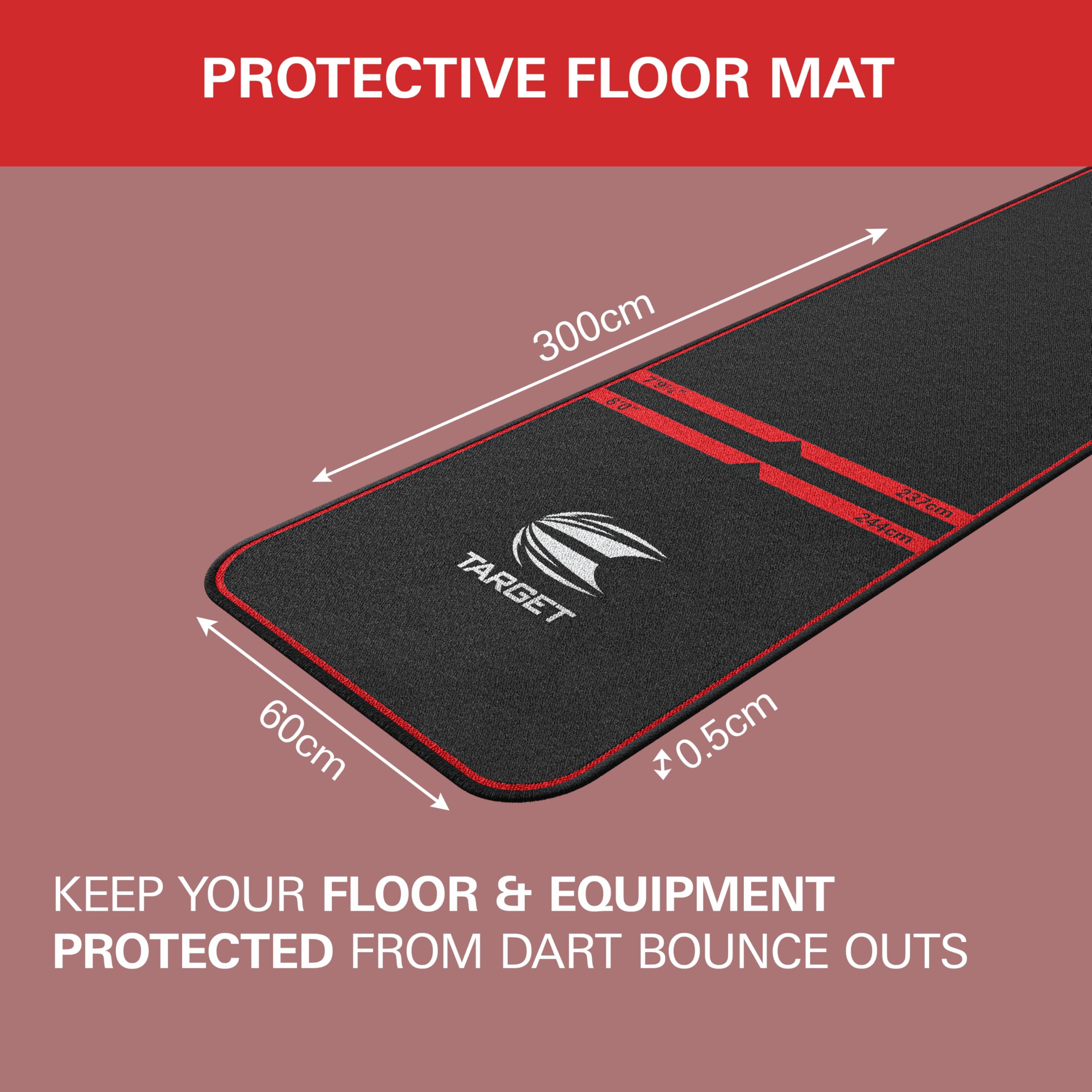 TARGET Darts World Champion Darts Mat Black and Red | Dart Oche Mat with Soft Tip and Steel Tip Throw Line Distances | Non Slip Carpet Mats for Floor