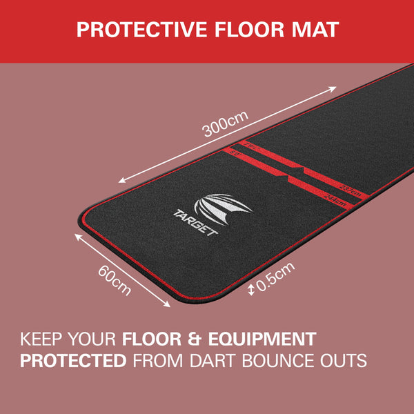 TARGET Darts World Champion Darts Mat Black and Red | Dart Oche Mat with Soft Tip and Steel Tip Throw Line Distances | Non Slip Carpet Mats for Floor
