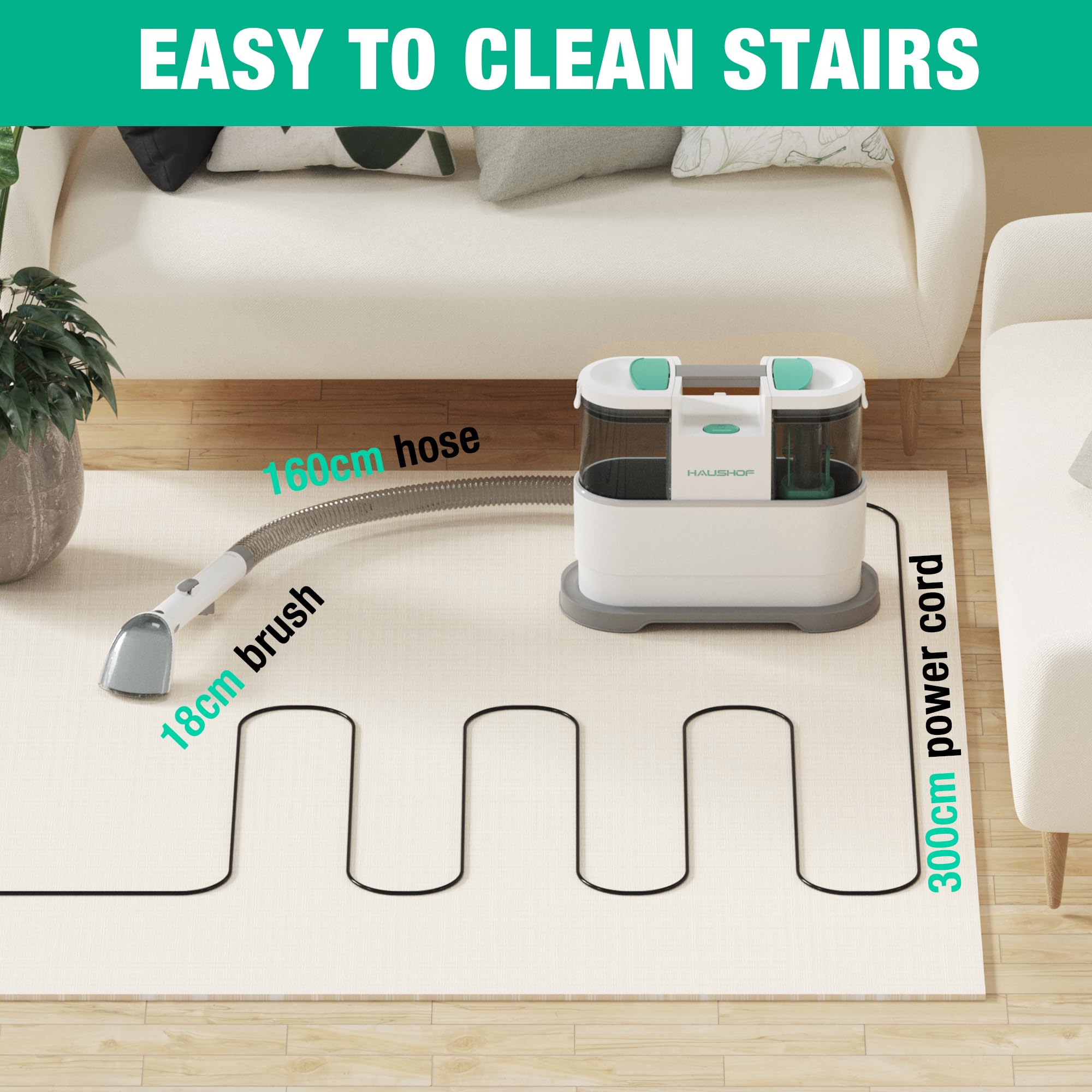 HAUSHOF StainZapper Pro Carpet Cleaner Machines, 450W Handheld Spot Carpet Washer, Clean Carpets, Stairs, Upholstery, Car Seats, 1.5L Twin Tank Spot Cleaner, Include Spot & Stain Cleaner