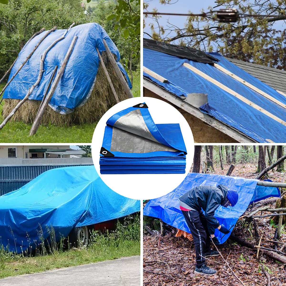 Onarway Tarpaulin 3m x 4m Thicken Tarpaulin Waterproof Heavy Duty 110GSM with Reinforced Grommets, Tarp Sheet Cover for Multipurpose Outdoor Use, Blue