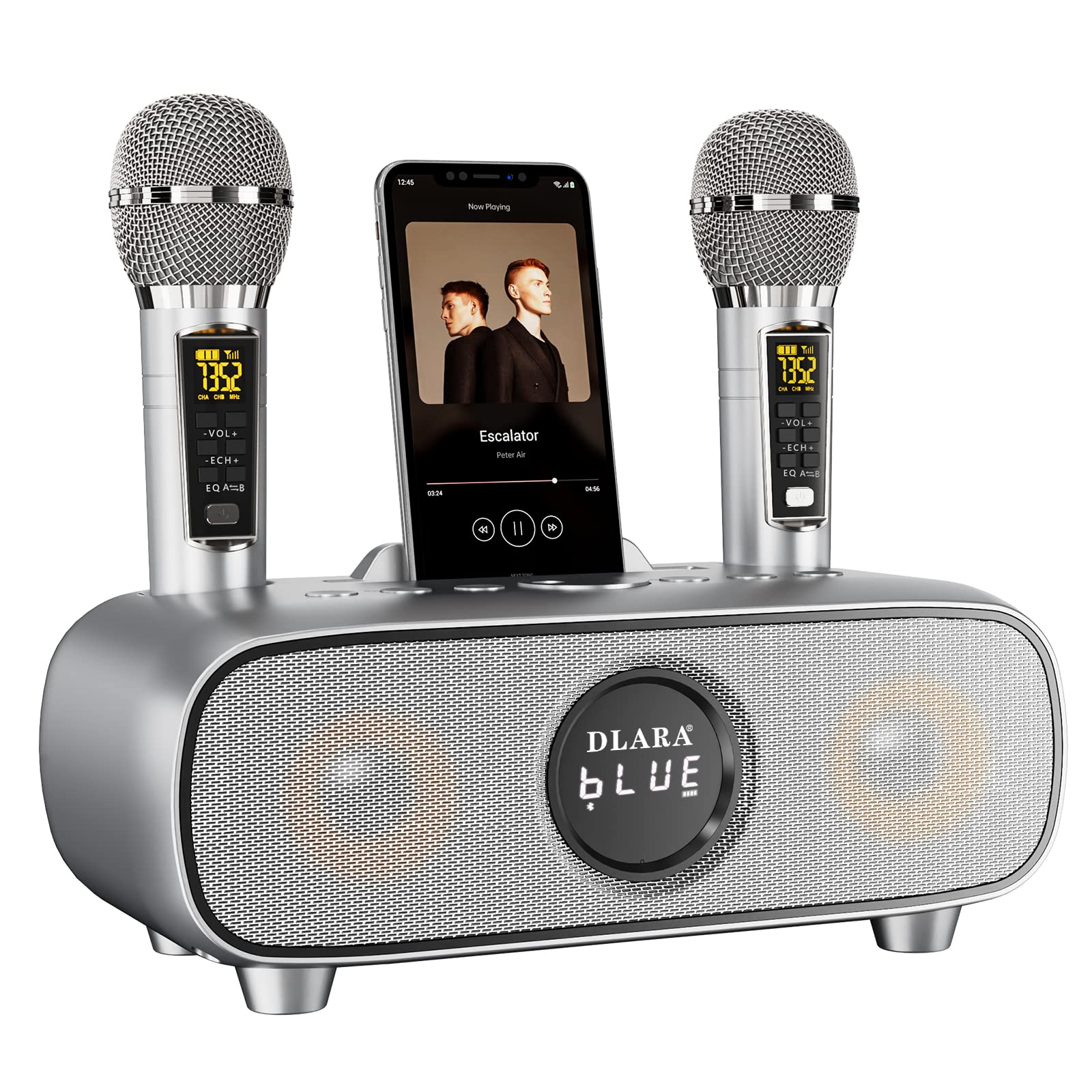 Upgrade Karaoke Machine for Adults and Kids,Portable Bluetooth 2 UHF Wireless Karaoke Microphone with Holder/USB/TF Card/AUX-in,PA Speaker System for Home Party, Picnic,Car,Outdoor/Indoor-Grey