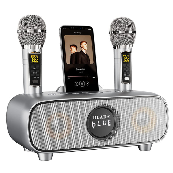 Upgrade Karaoke Machine for Adults and Kids,Portable Bluetooth 2 UHF Wireless Karaoke Microphone with Holder/USB/TF Card/AUX-in,PA Speaker System for Home Party, Picnic,Car,Outdoor/Indoor-Grey
