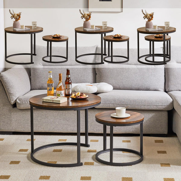 IBUYKE Round Nesting Table, Removable Set of 2 Coffee Tables, Stacking Sofa Side Table End Table, for Living Room, Bedroom, Office, Balcony,