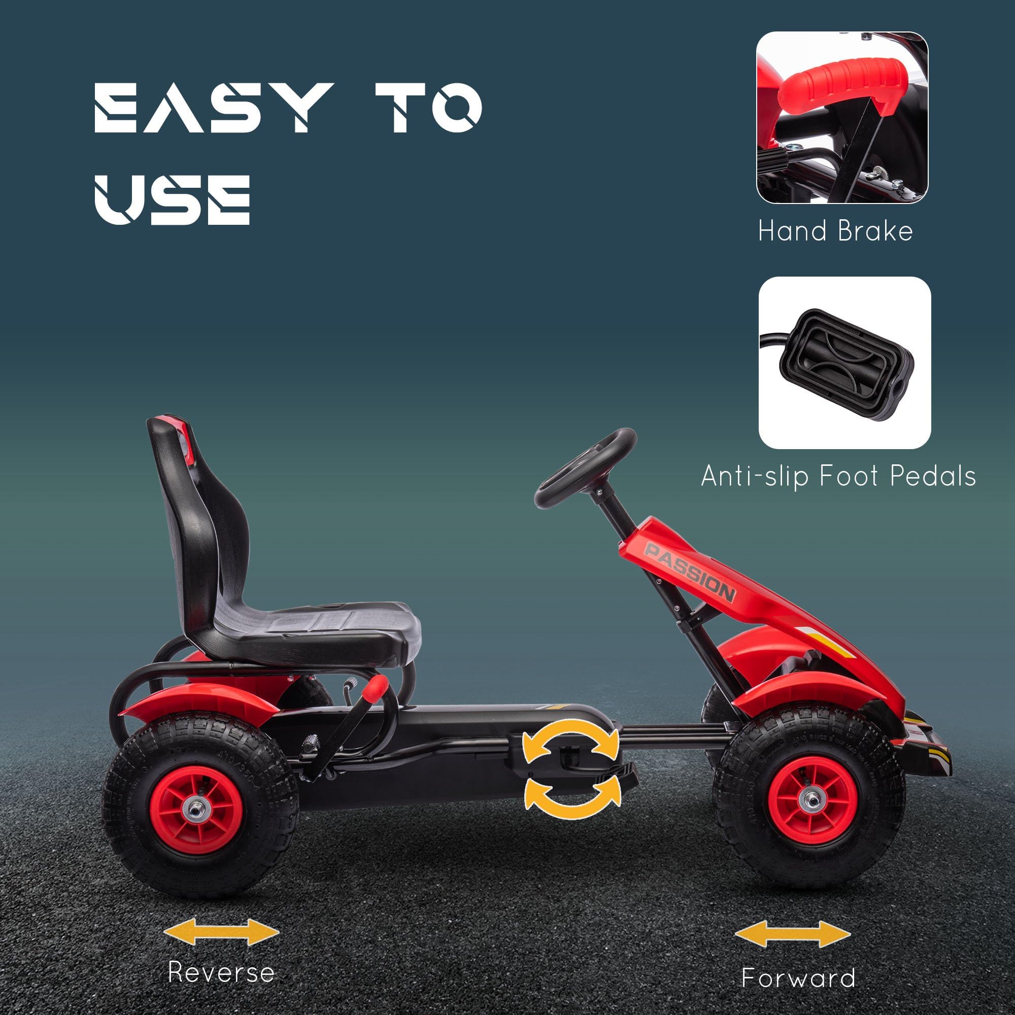 HOMCOM Children Pedal Go Kart, Kids Ride On Racer with Adjustable Seat, Inflatable Rubber Tyres, Handbrake, for Ages 5-12 Years - Black