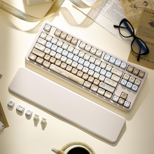 YUNZII B87 Wireless Mechanical Keyboard,QMK/VIA Software Custom Gaming,Gasket RGB Keyboard with Cute MOA Keycaps,Wrist Rest,BT5.0/2.4G/USB-C NKRO for Win/Mac (butter, milk v2 linear)