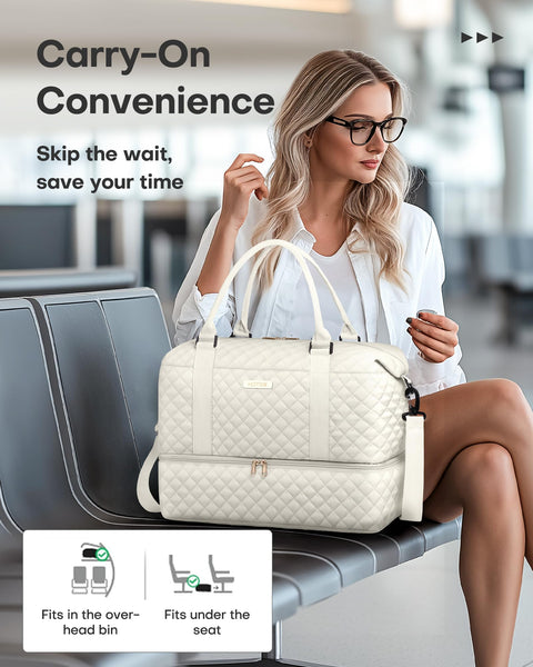 HOTOR Travel Bags for Women - Lightweight Overnight Holdall Bag, Large Carry on Luggage Weekend Bag with Shoe Compartment & Toiletry Bag, Travel Duffel Sport Gym Tote, Black, 34.0 x 45.0 x 20.0 cm