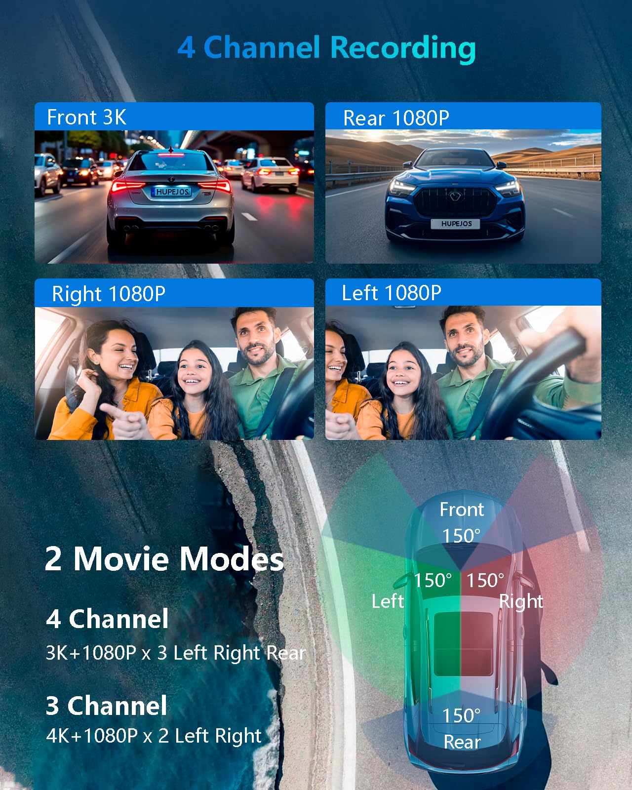 AI Dash Cam Front Rear Inside with Driver Monitor System, 360° Car Camera 4K, 4 Channel Camera for Cars Built-in WiFi GPS, Dashcam with 128GB SD Card, Night Vision, 24H Parking Mode, Upgrade DMS V8Pro