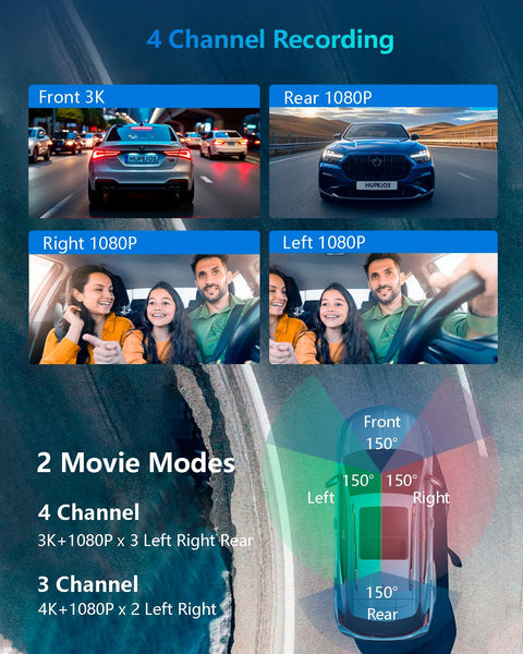 AI Dash Cam Front Rear Inside with Driver Monitor System, 360° Car Camera 4K, 4 Channel Camera for Cars Built-in WiFi GPS, Dashcam with 128GB SD Card, Night Vision, 24H Parking Mode, Upgrade DMS V8Pro