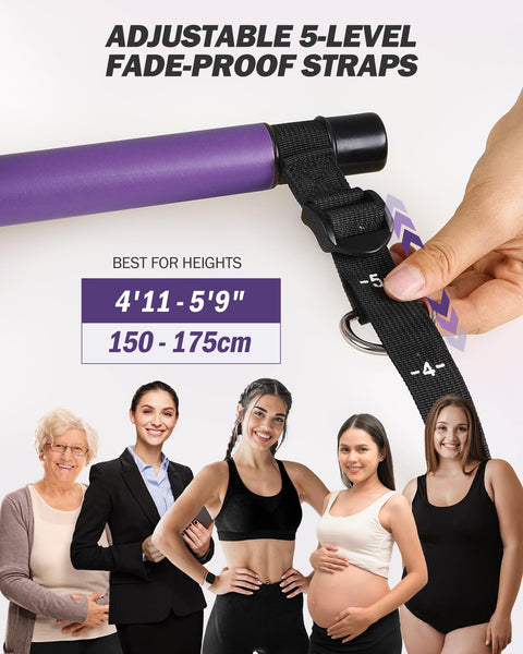 ALongSong Pilates Bar Set With 6 Latex Elastic Resistance Bands 20-180LBS or 30-240LBS & Door Anchor Pilates Equipment For Home Gym Workout Fitness