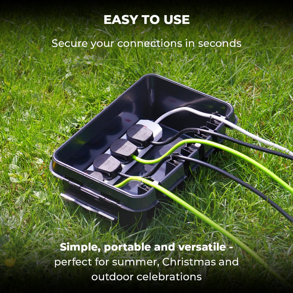 DRiBOX – Large IP55 Weatherproof Outdoor Electrical Connection Box 40 x 31 x 14.5cm – Power Cord Enclosure for Christmas Lights, Timers, Extension Cables, Leads, Reels, Transformers (Large, Black)