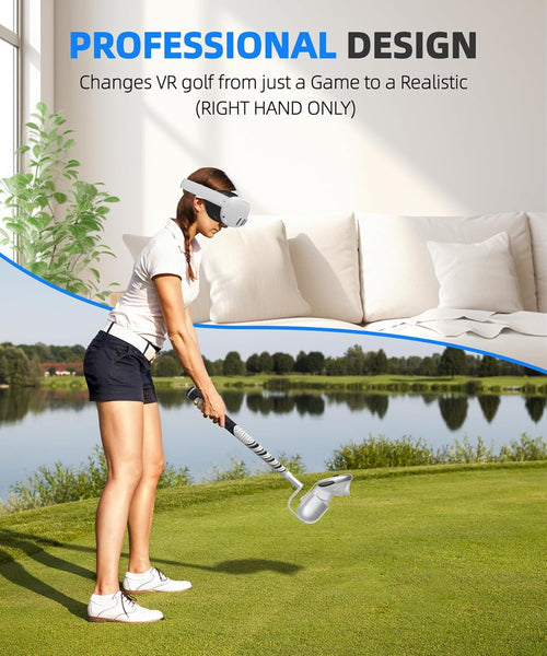 BRICOK VR Golf Club Compatible with Meta Quest 3/Meta Quest 3S, 90 Degree Unblock Signal Aluminum Attachment with 1:1 Molded Controller Cup, Right