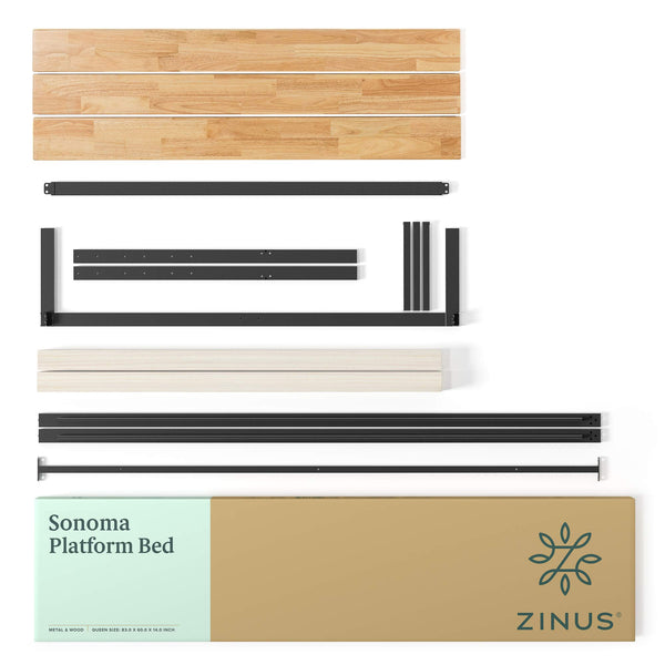 Zinus Paul Super King Bed frame - Bed 180x200 cm - 36 cm Height - Metal and Wood Platform Bed frame with Wood slat support - Natural Brown and Black