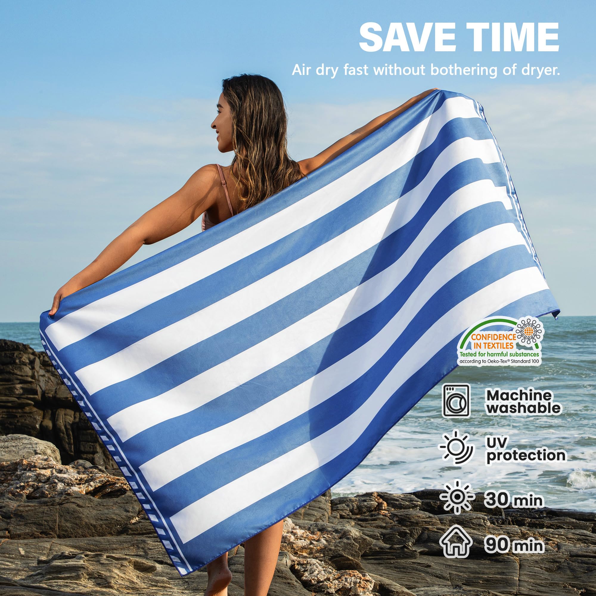 Winthome Beach Towel, Extra Large Microfibre Beach Towel for Adult, Double Sides Sand Free Quick Dry lightweight Travel Swimming Towel(Pink + Green, 90×180cm - 2 pack)