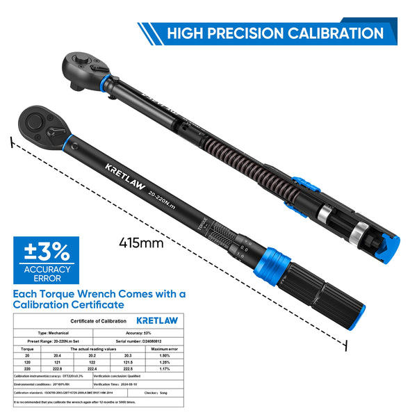 KRETLAW 3/8" Torque Wrench Set 30PCs, 5-60 Nm Drive Click Torque Wrench (72 Teeth ±3% Accuracy) with Extensions, Sockets, Adapter for Bike and Motorcycle Car Truck Maintenance