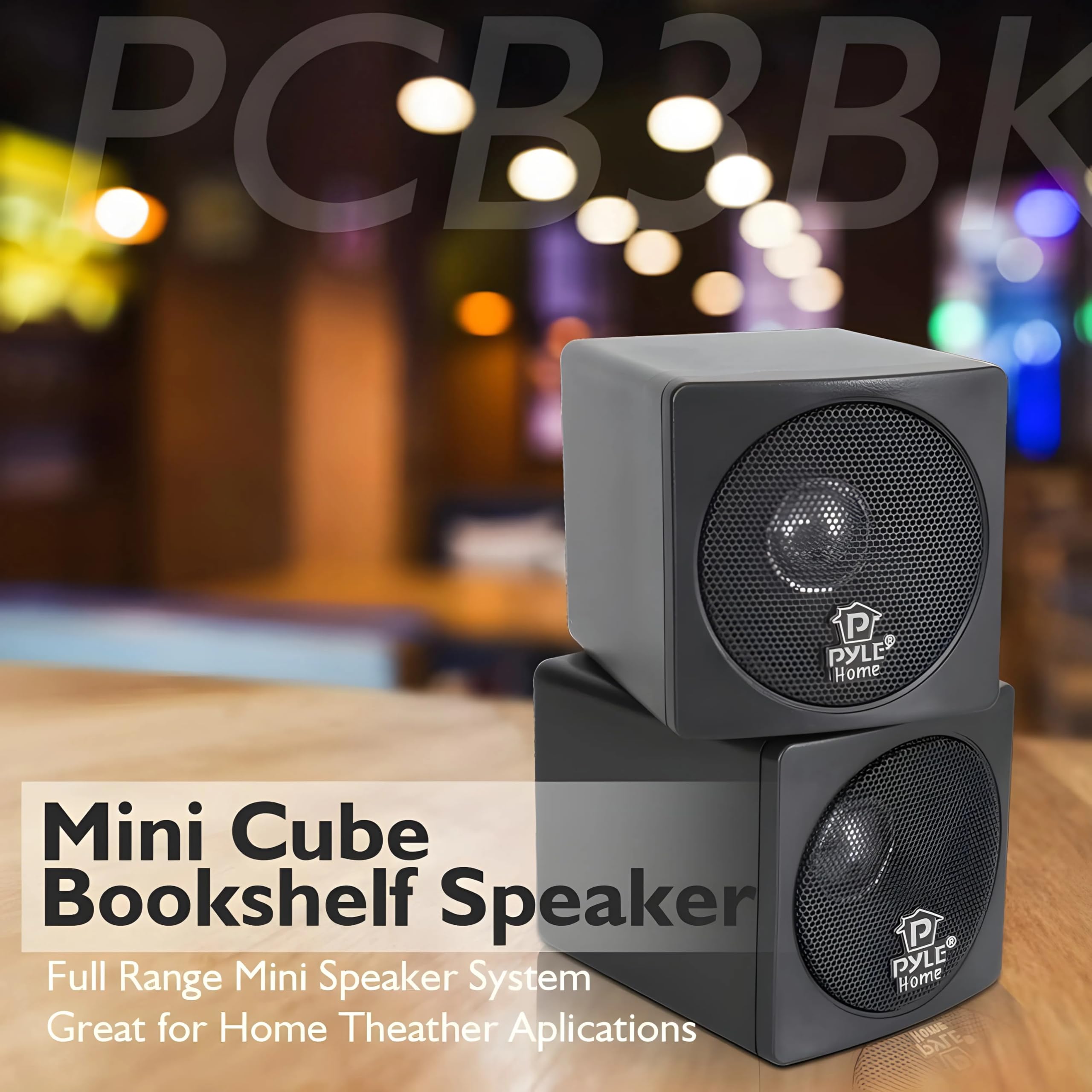 Pyle Home PCB4BK 200W 4 inch Mini Cube Bookshelf Speaker - Black