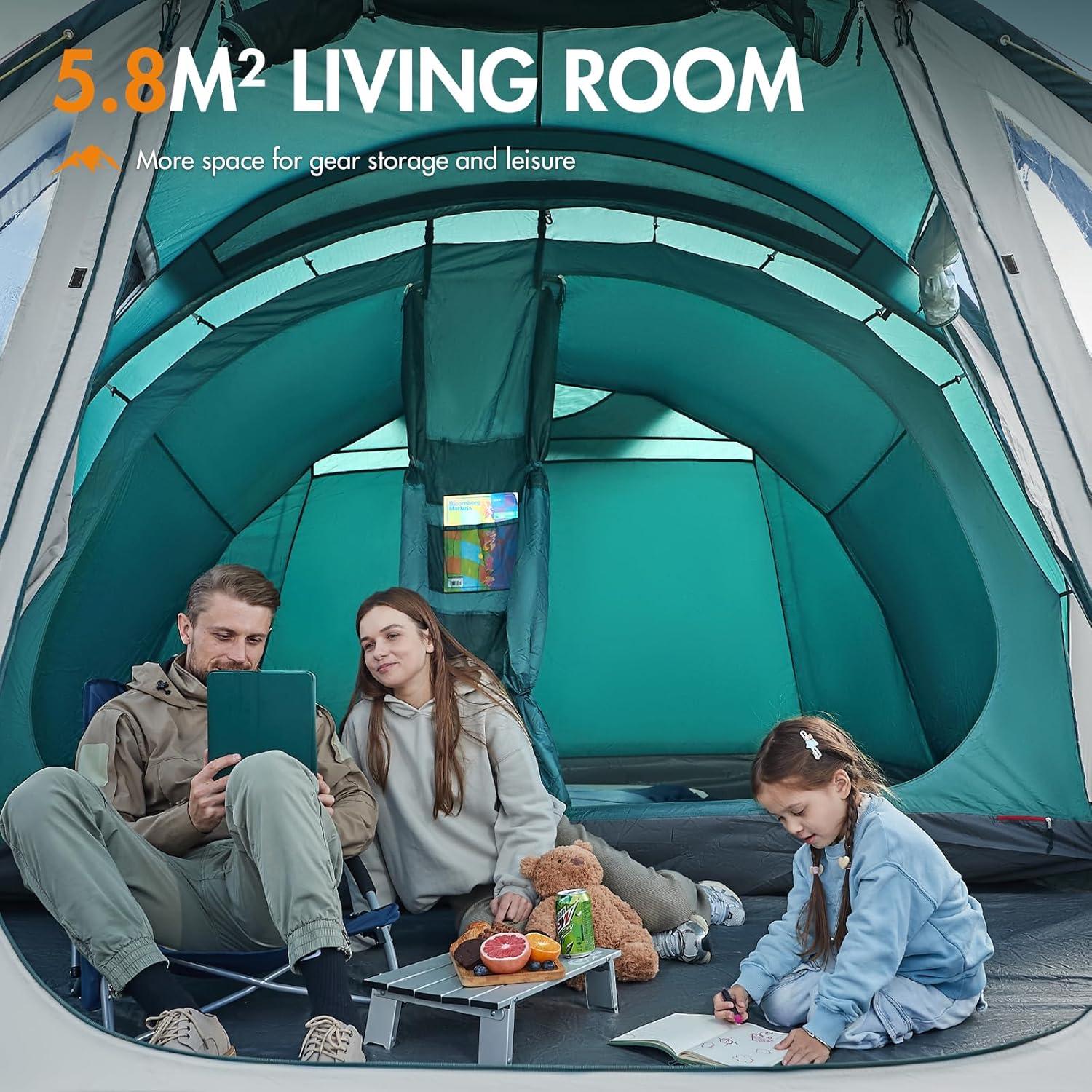 Portal Luxury 5 Man Tent 3000mm Waterproof Large Family Tent with Living Area 4-5 Persons Camping Tall Standing up Height with Fully Sewn-in Groundsheet Extendable Awning Canopy Tunnel 4 Season