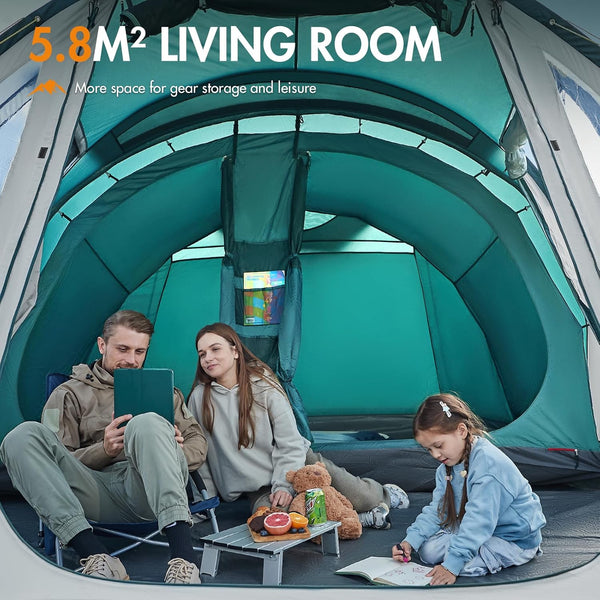 Portal Luxury 5 Man Tent 3000mm Waterproof Large Family Tent with Living Area 4-5 Persons Camping Tall Standing up Height with Fully Sewn-in Groundsheet Extendable Awning Canopy Tunnel 4 Season