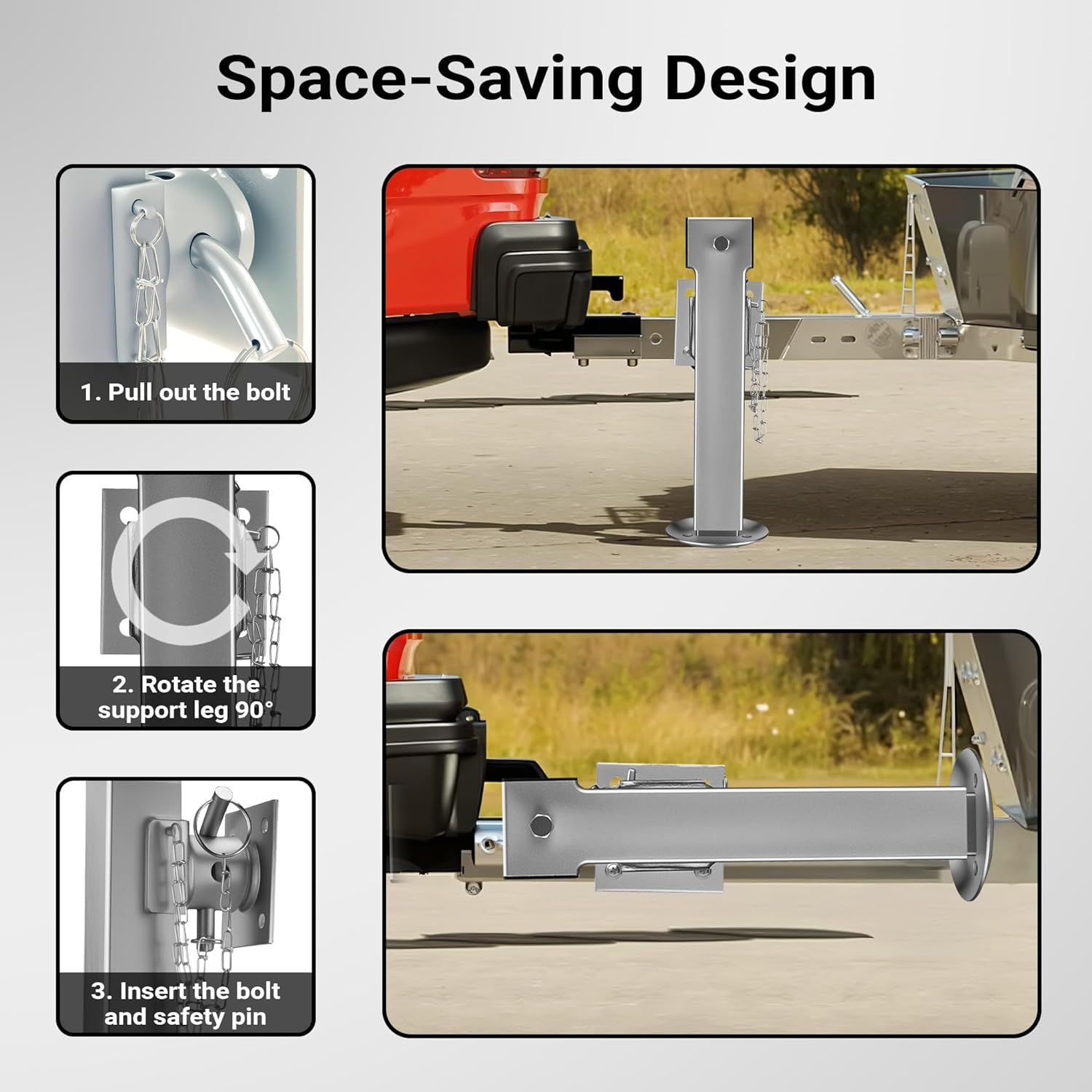 XPOtool 2x Trailer Prop Stands, max. Load Capacity 1350 kg per Stand, Adjustable Support Legs Set for Tipping Trailers
