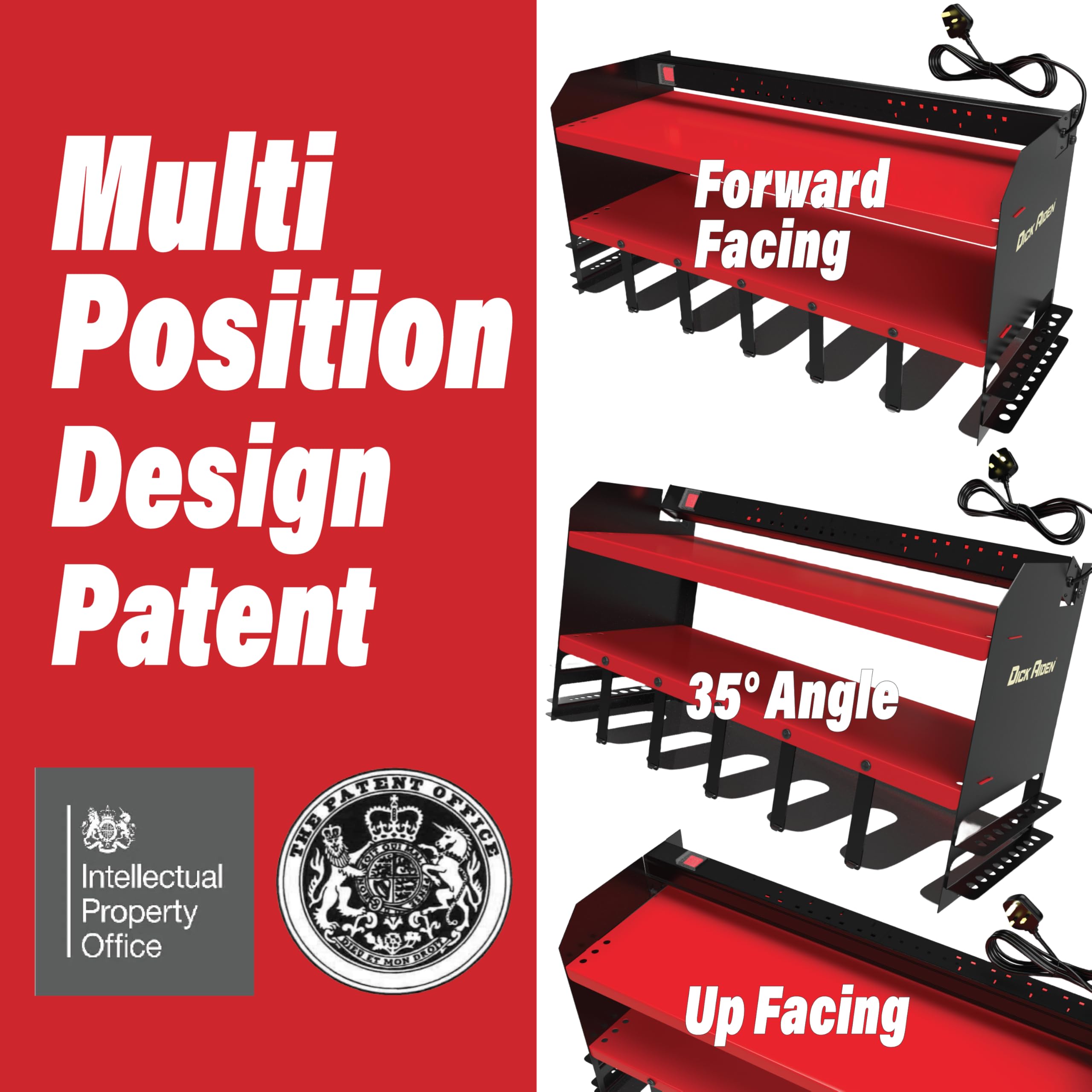 Toolganize Power Tool Organiser, Storage Rack with Power Strip Charging Station, Heavy-Duty for Workshop & Garage Tools - 4 Slot, Milwaukee Red.